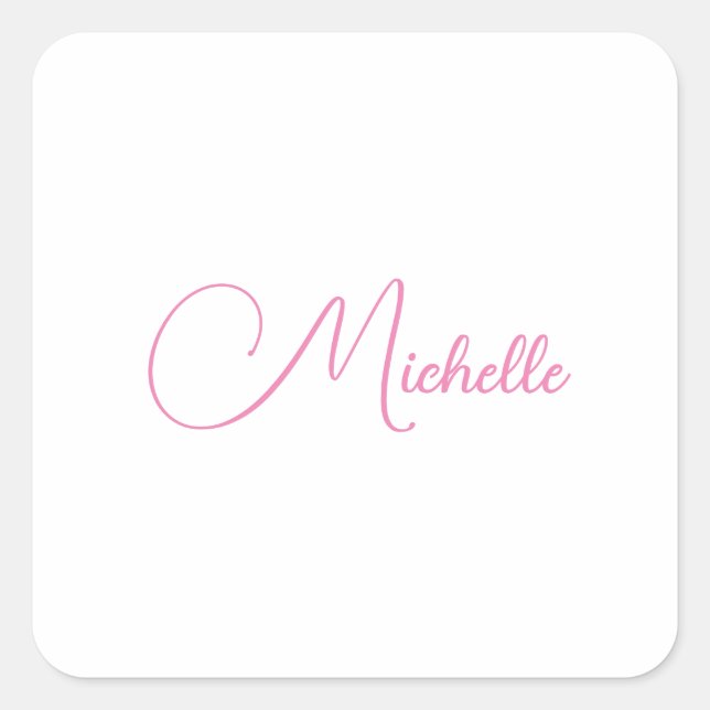 Professional modern handwriting name pink white square sticker (Front)
