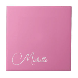 Professional modern handwriting name pink white tile