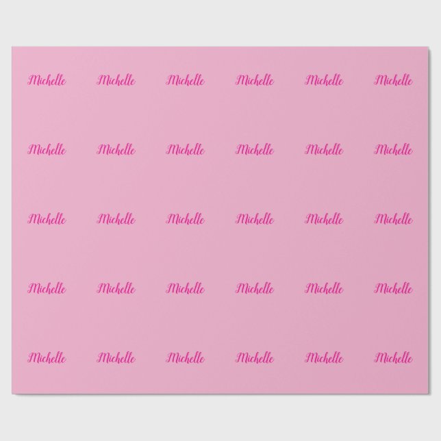 Professional modern handwriting name pink white wrapping paper (Flat)
