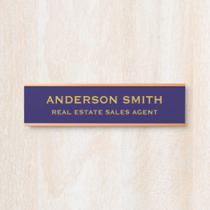 Professional Modern Indigo Gold Office Name Title Door Sign