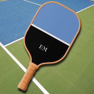 Professional Modern Initials Monogram Blue & Black Pickleball Paddle