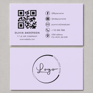 Professional Modern Lilac Purple QR Code Business Card