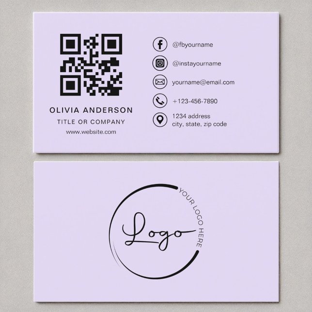 Professional Modern Lilac Purple QR Code Business Card (Creator Uploaded)