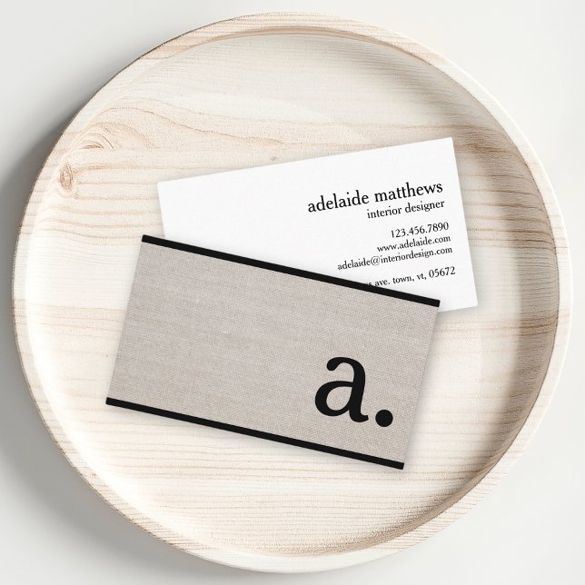 Professional Modern Linen Look Monogram Initial Business Card (Creator Uploaded)