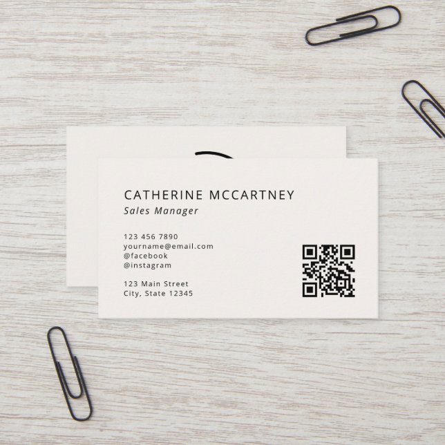 Professional Modern Logo QR Code Ivory Business Card (Front/Back In Situ)