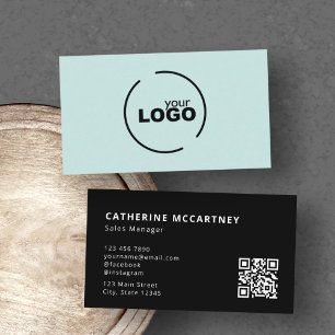 Professional Modern Logo QR Code Turquoise & Black Business Card
