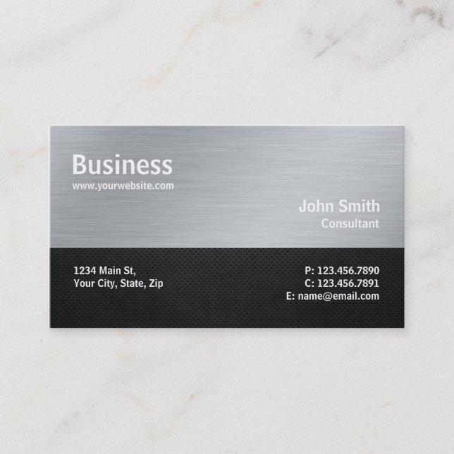 Professional Modern Metal Computer Repair Silver Business Card (Front)