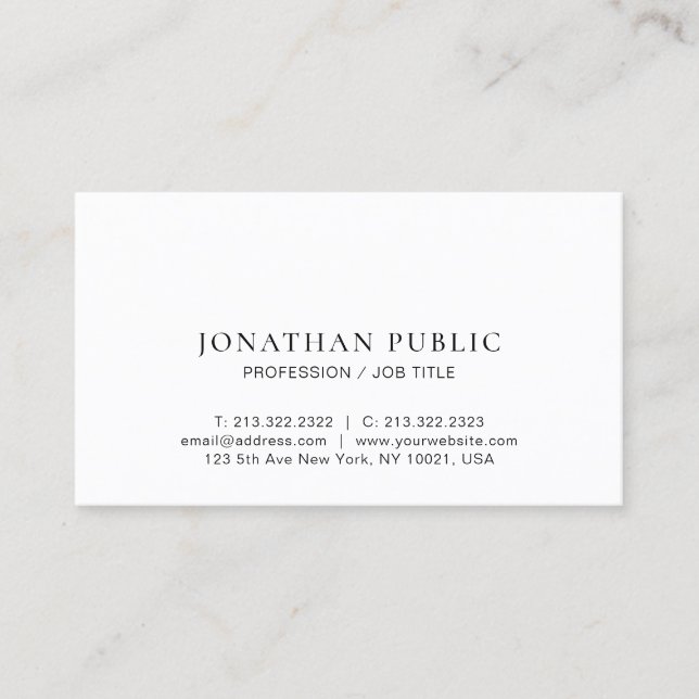 Professional Modern Minimal Design Elegant White Business Card (Front)