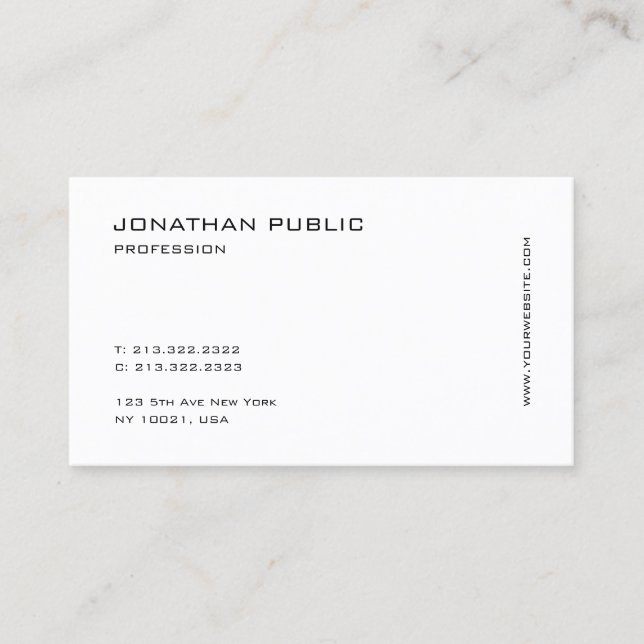 Professional Modern Minimalist  Chic White Simple Business Card (Front)