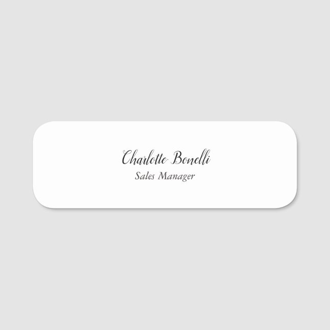 Professional Modern Minimalist Handwriting Name Tag (Front)