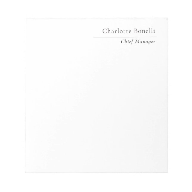 Professional Modern Minimalist Plain Black & White Notepad (Front)