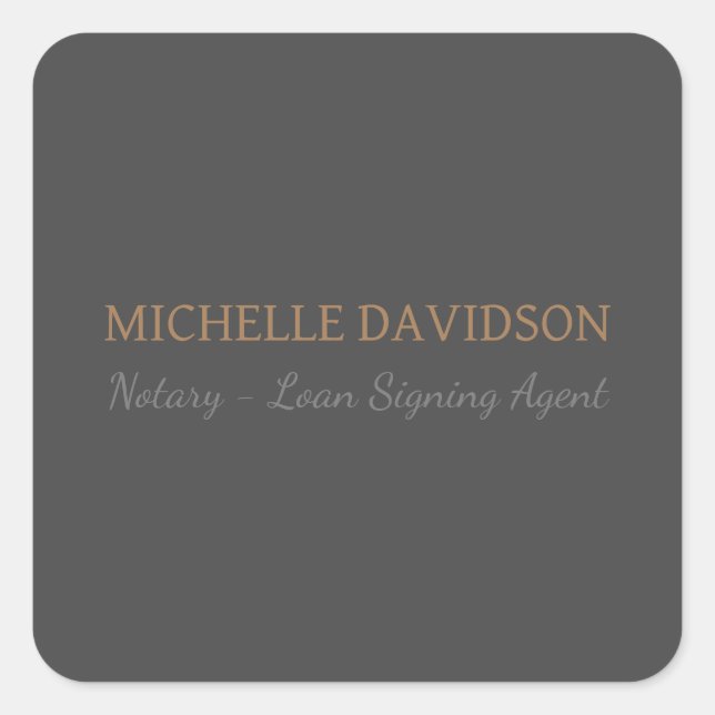 Professional Modern Minimalist Plain Notary Square Sticker (Front)