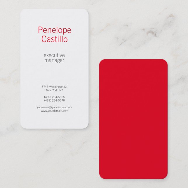 Professional Modern Minimalist Plain Red White Business Card (Front/Back)