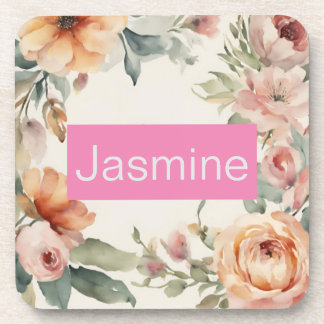 Professional Modern Minimalist Roses Floral Name Coaster