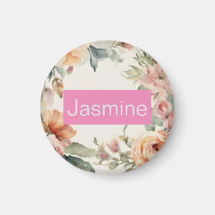 Professional Modern Minimalist Roses Floral Name Magnet