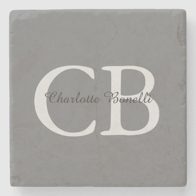 Professional Modern Monogram Minimalist Grey Stone Coaster (Front)