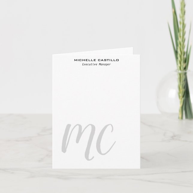 Professional Modern Monogrammed Minimalist Note Card (Front)