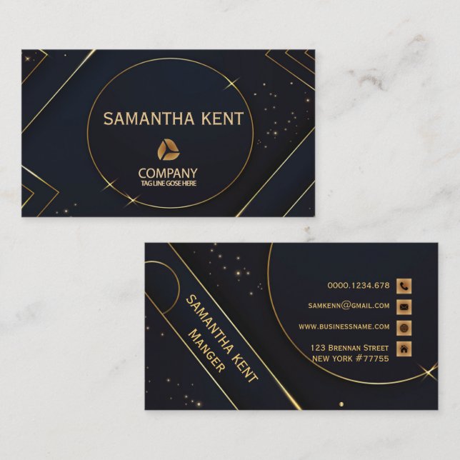 Professional Modern  Navy  & Gold  Business Card (Front/Back)