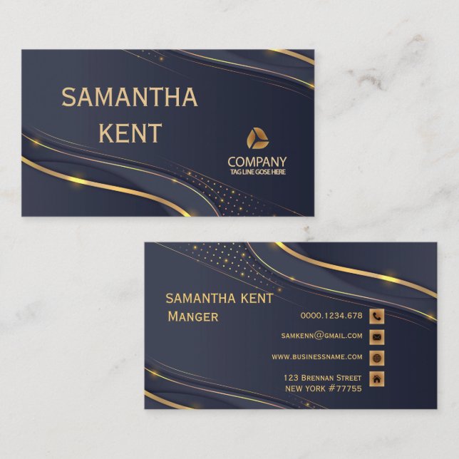 Professional Modern  Navy  & Gold  Business Card (Front/Back)