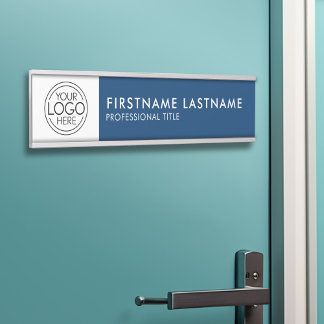 Professional, Modern Navy White Logo, Name, Title Door Sign