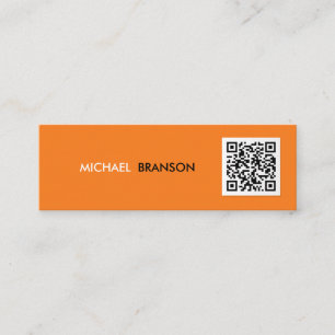 Professional Modern ORANGE Black Minimal QR CODE  Mini Business Card