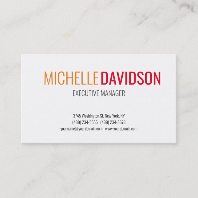 Professional Modern Orange Red White Minimalist Business Card (Front)