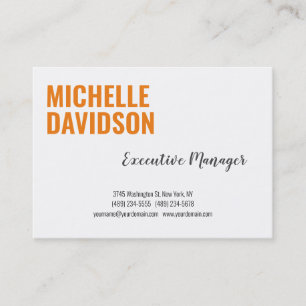 Professional Modern Orange White Minimalist Plain Business Card