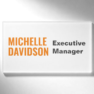 Professional Modern Orange White Minimalist Plain Name Tag