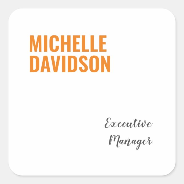 Professional Modern Orange White Minimalist Plain Square Sticker (Front)