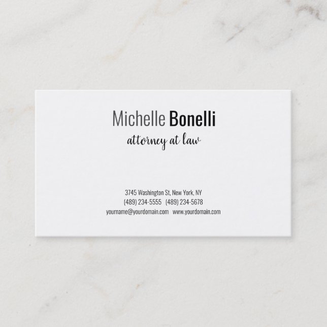Professional Modern Plain Minimalist Attorney Law Business Card (Front)