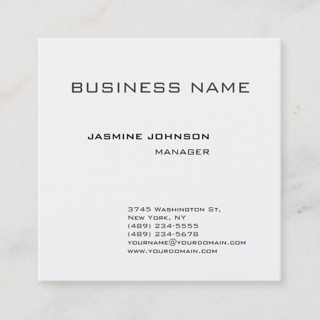 Professional modern plain minimalist square square business card (Front)