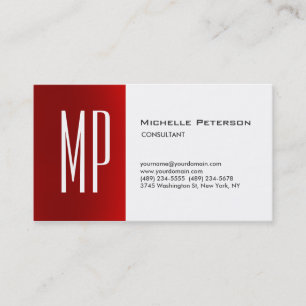 Professional Modern Plain Red White Monogram Business Card