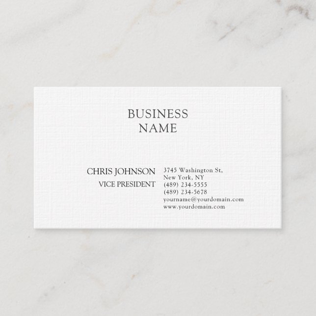 Professional Modern Plain Simple Premium Linen Business Card (Front)