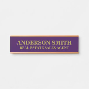 Professional Modern purple Gold Office Name Title  Door Sign