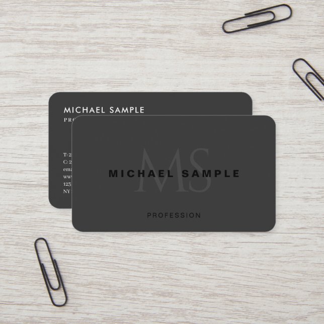 Professional Modern QR Code Elegant Black Monogram Business Card (Front/Back In Situ)