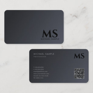 Professional Modern QR Code Elegant Black Monogram Business Card