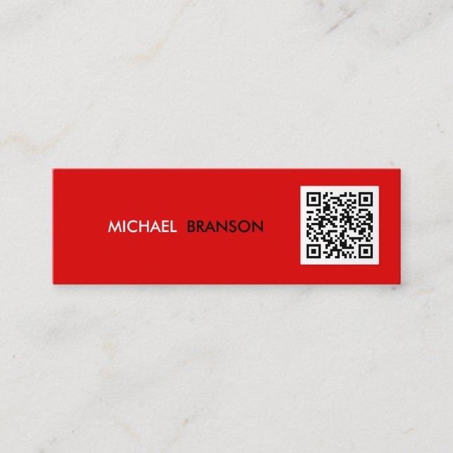Professional Modern RED Black Minimalist QR CODE  Mini Business Card (Front)