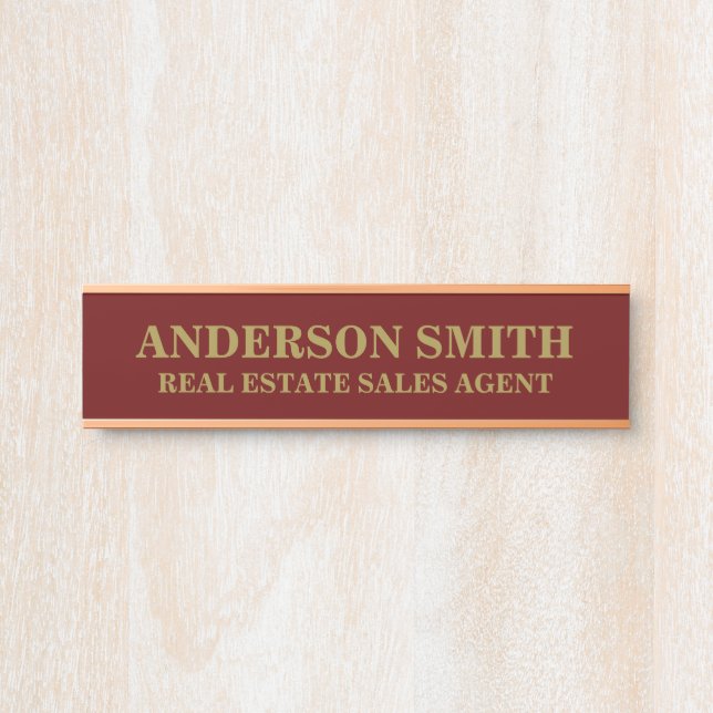 Professional Modern Red Gold Office Name Title Door Sign (Front)