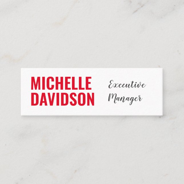 Professional Modern Red White Minimalist Plain Mini Business Card (Front)
