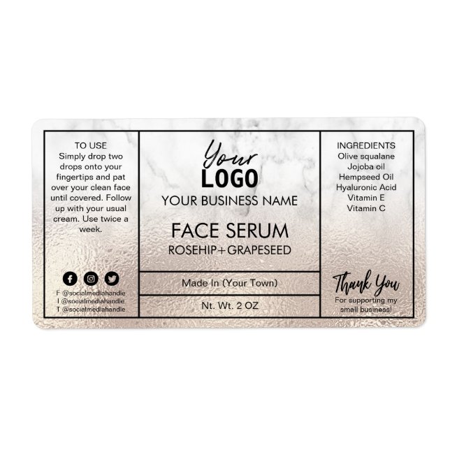 Professional Modern Rose Gold Marble Face Serum (Front)