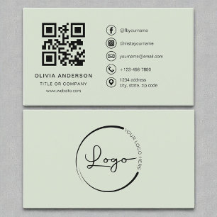 Professional Modern Sage Green QR Code Business Card