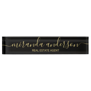Professional Modern Script Black and Gold Nameplate