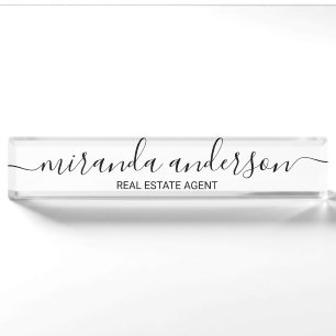 Professional Modern Script Black and White Nameplate