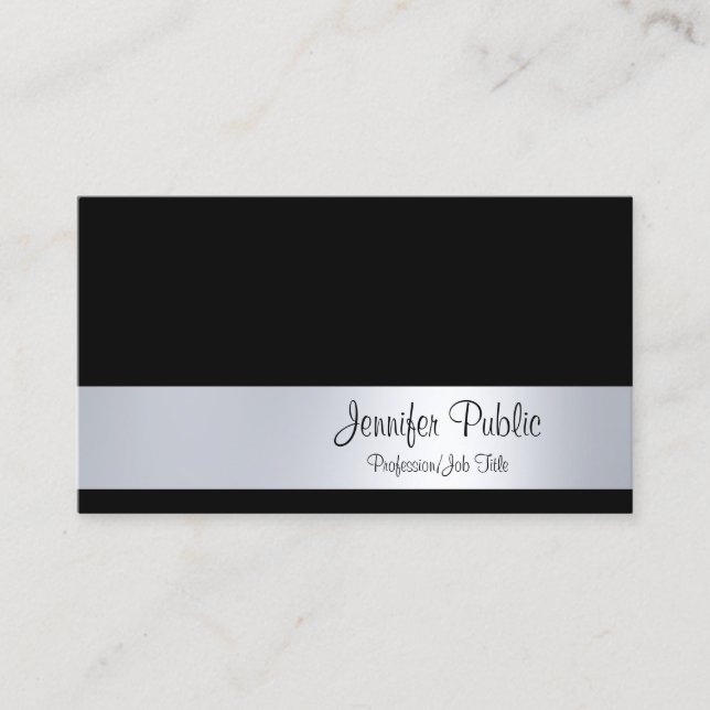 Professional Modern Script Silver Look Glamour Business Card (Front)