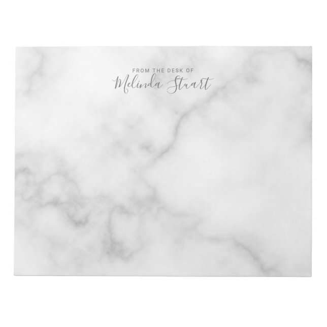 Professional Modern Script White Marble Notepad (Front)