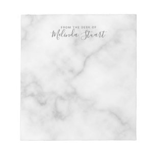 Professional Modern Script White Marble Notepad