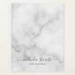 Professional Modern Script White Marble Planner<br><div class="desc">Professional Modern Planner featuring name in grey modern script font style with custom text in grey modern sans serif font style on white marble background.</div>