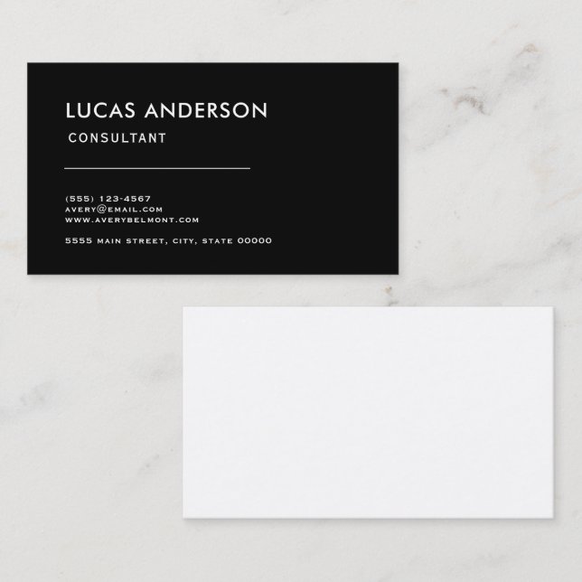 Professional Modern Simple Black Minimalist Business Card (Front/Back)