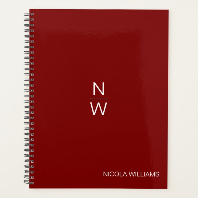 Professional Modern Simple Minimalist Dark Red Planner (Front)