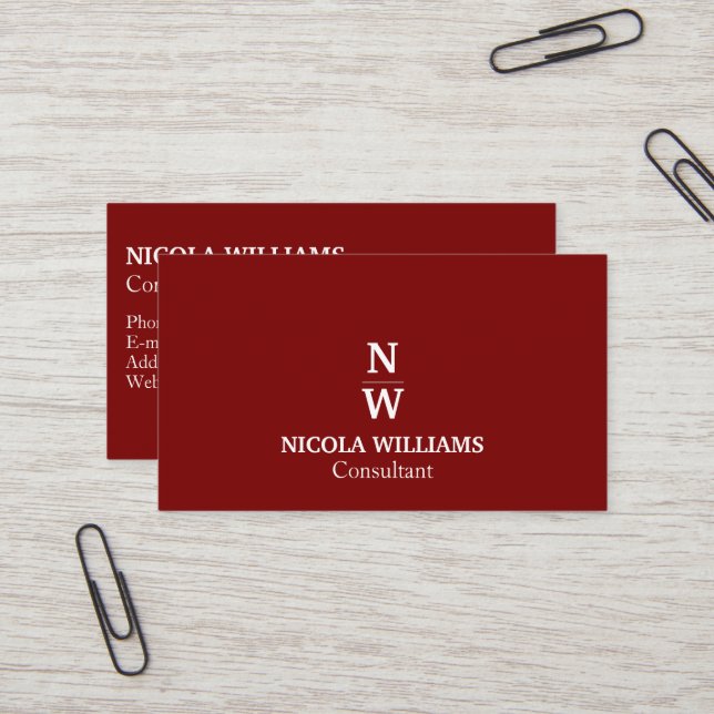 Professional Modern Simple Minimalist Deep Red Business Card (Front/Back In Situ)